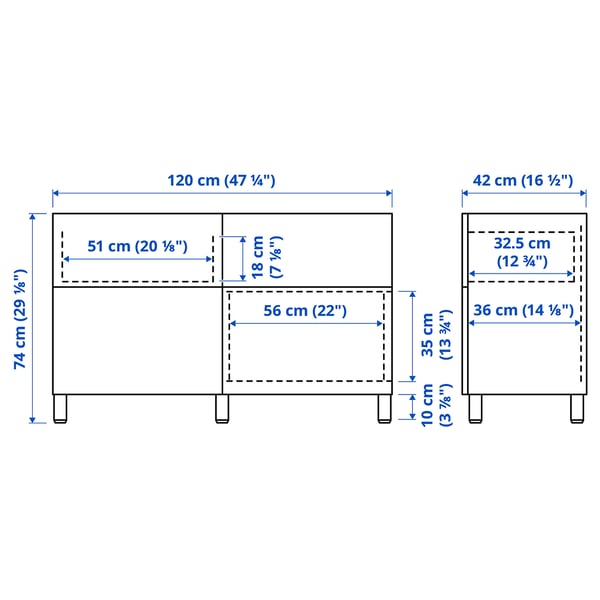 BESTÅ - BESTÅ Storage combination w doors/drawers, white/Lappviken/Stubbarp light grey-beige, 120x42x74 cm