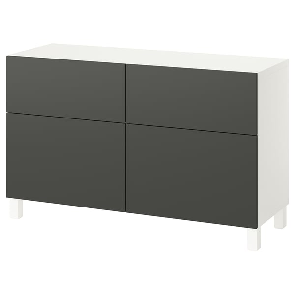 BESTÅ - BESTÅ Storage combination w doors/drawers, white/Lappviken/Stubbarp dark grey, 120x42x74 cm
