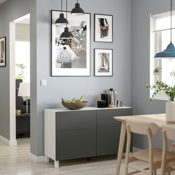 BESTÅ - Storage combination w doors/drawers, white/Lappviken/Stubbarp dark grey, 120x42x74 cm