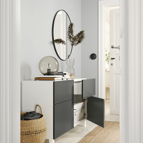 BESTÅ - BESTÅ Storage combination w doors/drawers, white/Lappviken/Stubbarp dark grey, 120x42x74 cm