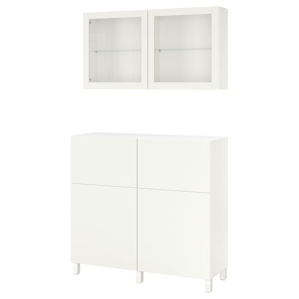 BESTÅ storage combination w doors/drawers, white/Lappviken/Stubbarp white clear glass, 120x42x213 cm