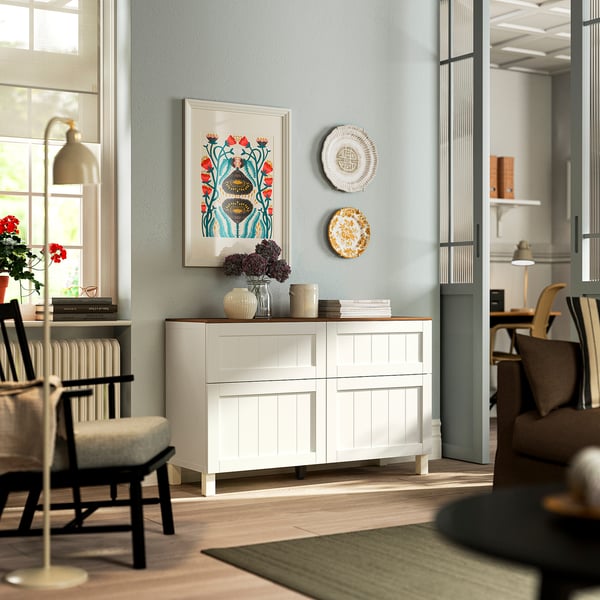 BESTÅ combination + doors/drawers, white/Pipmakare white, 120x42x75 cm