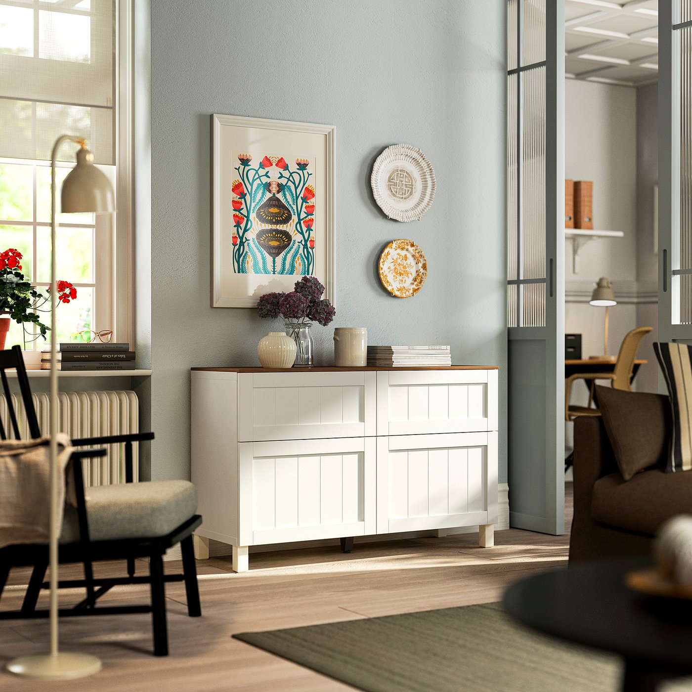 BESTÅ storage combination w doors/drawers, white/Pipmakare white, 120x42x75 cm