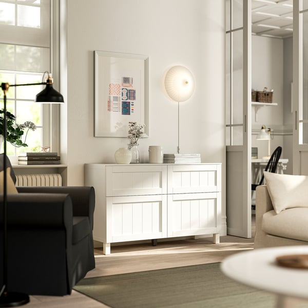 BESTÅ storage combination w doors/drawers, white/Pipmakare white, 120x42x75 cm