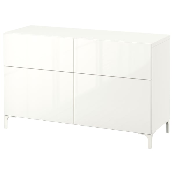 BESTÅ - BESTÅ Storage combination w doors/drawers, white/Selsviken high-gloss/white, 120x42x74 cm