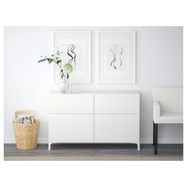 BESTÅ storage combination w doors/drawers, white/Selsviken high-gloss/white, 120x42x74 cm