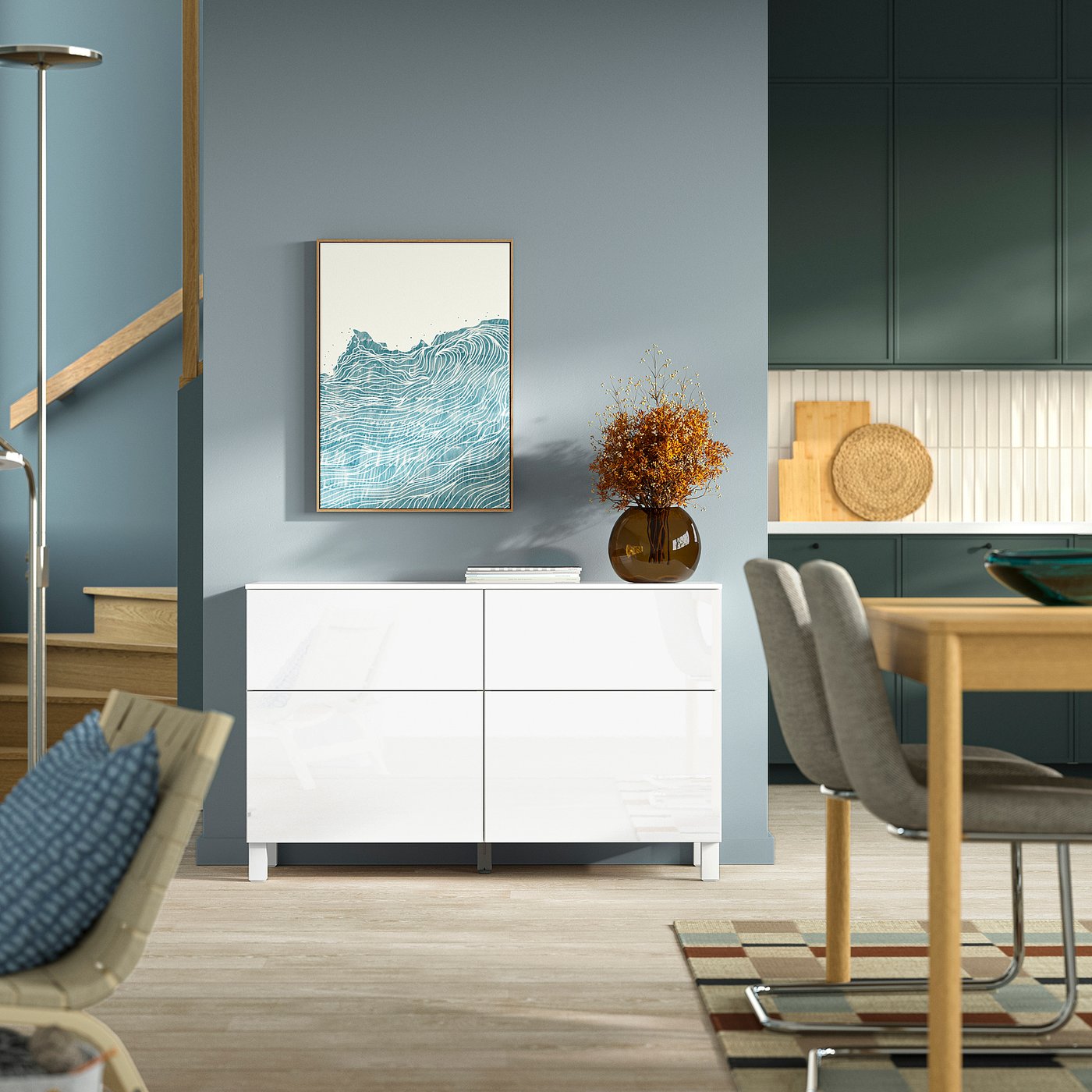 BESTÅ storage combination w doors/drawers, white/Selsviken/Stubbarp white, 120x42x75 cm