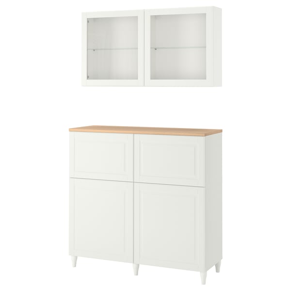 BESTÅ storage combination w doors/drawers, white Smeviken/Ostvik/Kabbarp white clear glass, 120x42x240 cm