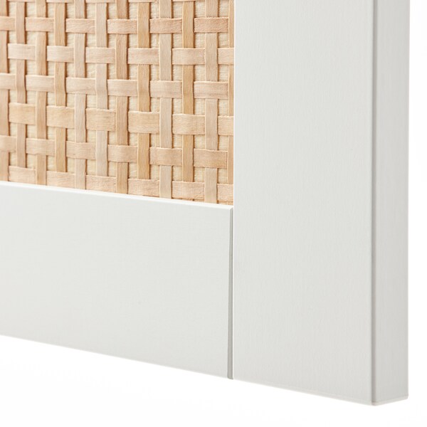 BESTÅ - Storage combination w doors/drawers, white Studsviken/Stubbarp/white woven poplar, 120x42x213 cm