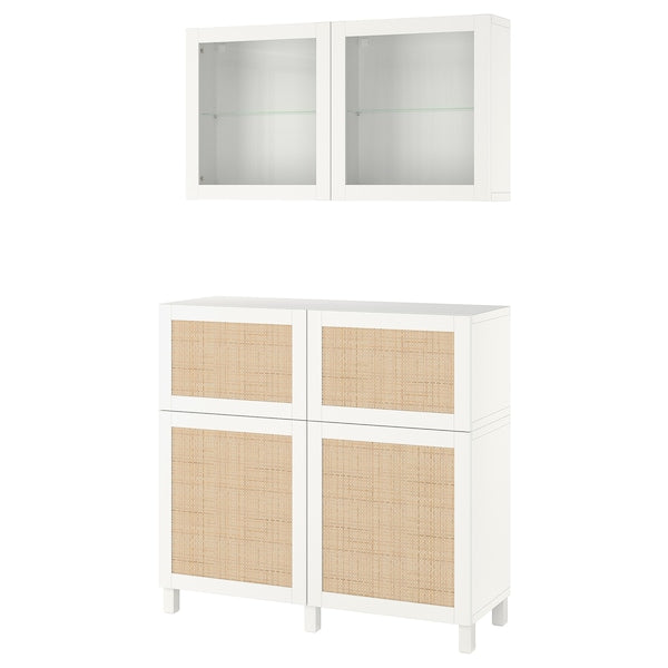 BESTÅ - Storage combination w doors/drawers, white Studsviken/Stubbarp/white woven poplar, 120x42x213 cm