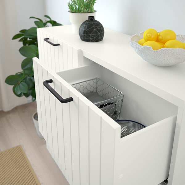 BESTÅ - BESTÅ Storage combination w doors/drawers, white/Sutterviken/Kabbarp white clear glass, 120x42x213 cm