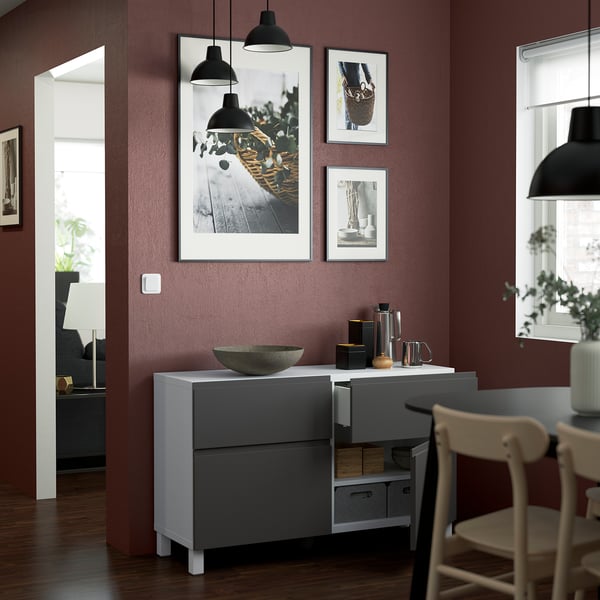 BESTÅ - BESTÅ Storage combination w doors/drawers, white/Västerviken/Stubbarp dark grey, 120x42x74 cm