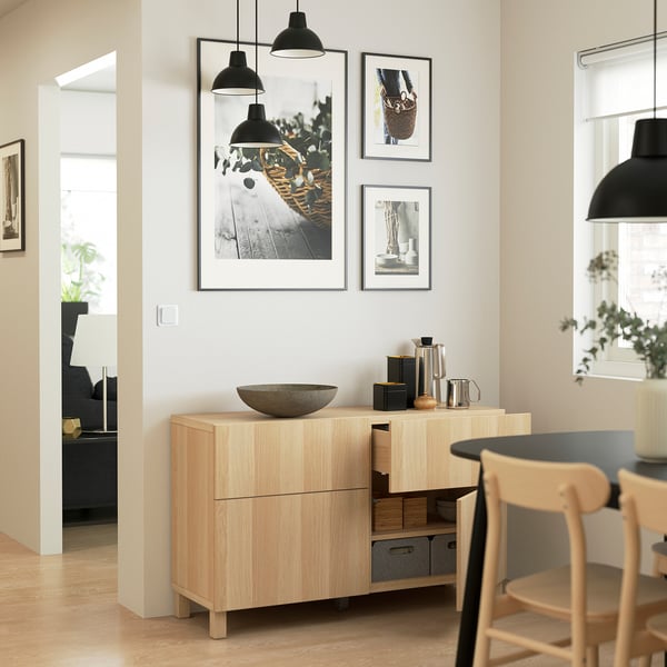 BESTÅ - BESTÅ Storage combination w doors/drawers, white stained oak effect/Lappviken/Stubbarp white stained oak effect, 120x42x74 cm