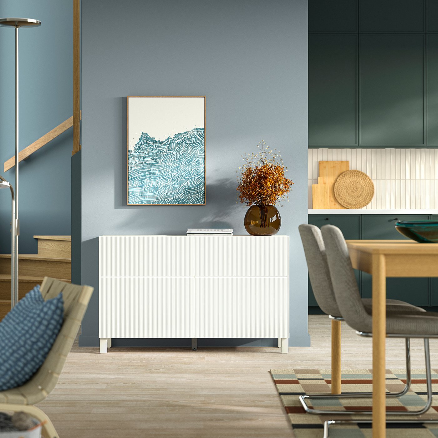 BESTÅ storage combination w doors/drawers, Förvaltare white/Stubbarp white, 120x42x74 cm