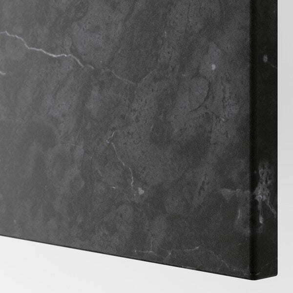 BESTÅ - Storage combination w doors/drawers, dark grey Bergsviken/Stubbarp/black marble effect, 120x42x74 cm