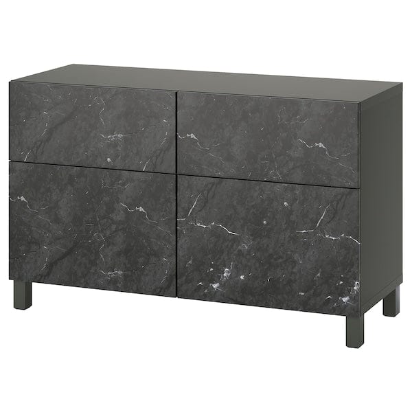 Ikea BESTÅ - Storage combination w doors/drawers, dark grey Bergsviken/Stubbarp/black marble effect, 120x42x74 cm