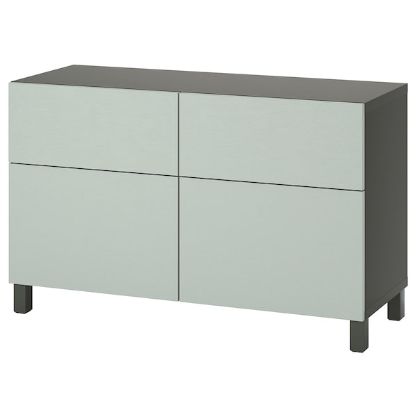 BESTÅ - Storage combination w doors/drawers, dark grey/Hjortviken/Stubbarp pale grey-green, 120x42x74 cm