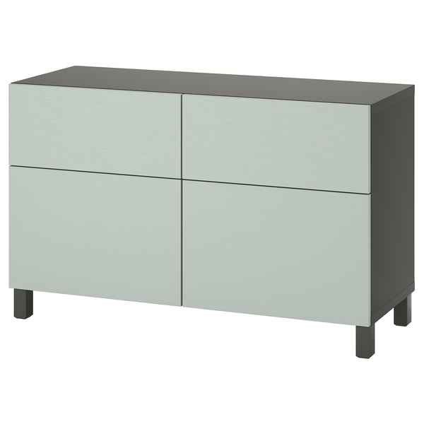 BESTÅ - BESTÅ Storage combination w doors/drawers, dark grey/Hjortviken/Stubbarp pale grey-green, 120x42x74 cm