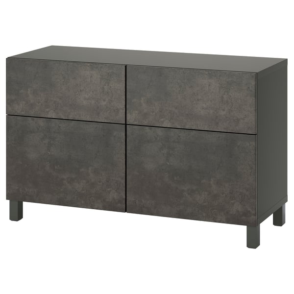 BESTÅ storage combination w doors/drawers, dark grey Kallviken/Stubbarp/dark grey concrete effect, 120x42x74 cm