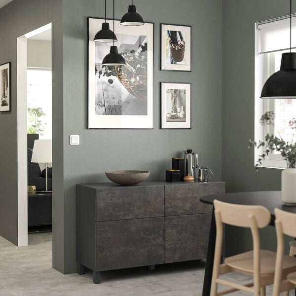 BESTÅ - Storage combination w doors/drawers, dark grey Kallviken/Stubbarp/dark grey concrete effect, 120x42x74 cm