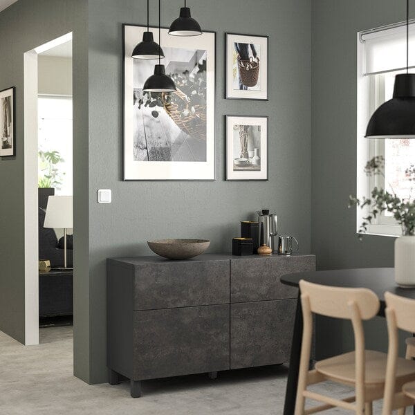 Ikea BESTÅ - Storage combination w doors/drawers, dark grey Kallviken/Stubbarp/dark grey concrete effect, 120x42x74 cm