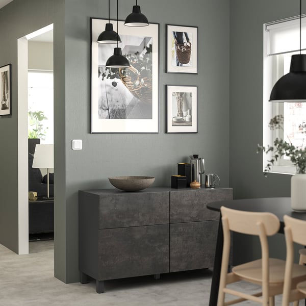 BESTÅ storage combination w doors/drawers, dark grey Kallviken/Stubbarp/dark grey concrete effect, 120x42x74 cm