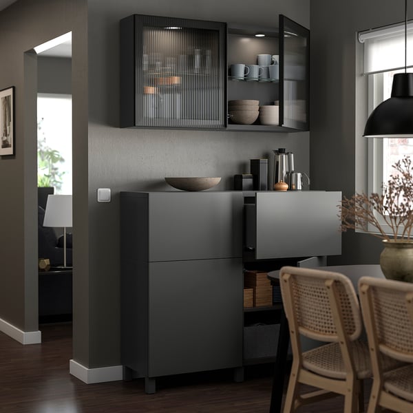 BESTÅ - BESTÅ Storage combination w doors/drawers, dark grey Lappviken/Stubbarp/Fällsvik anthracite, 120x42x213 cm