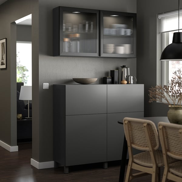 BESTÅ - BESTÅ Storage combination w doors/drawers, dark grey Lappviken/Stubbarp/Fällsvik anthracite, 120x42x213 cm