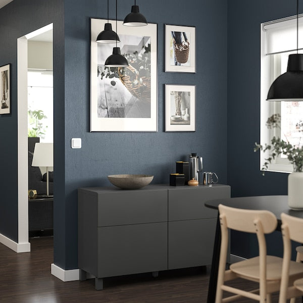 BESTÅ - Storage combination w doors/drawers, dark grey/Lappviken/Stubbarp dark grey, 120x42x74 cm