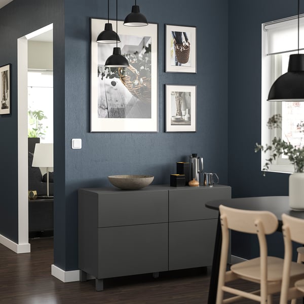 BESTÅ - BESTÅ Storage combination w doors/drawers, dark grey/Lappviken/Stubbarp dark grey, 120x42x74 cm