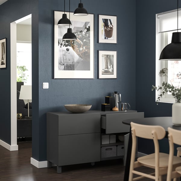 BESTÅ - BESTÅ Storage combination w doors/drawers, dark grey/Lappviken/Stubbarp dark grey, 120x42x74 cm