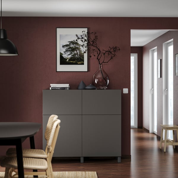 BESTÅ - BESTÅ Storage combination w doors/drawers, dark grey/Lappviken/Stubbarp dark grey, 120x42x112 cm