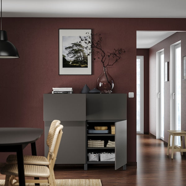 BESTÅ - Storage combination w doors/drawers, dark grey/Lappviken/Stubbarp dark grey, 120x42x112 cm