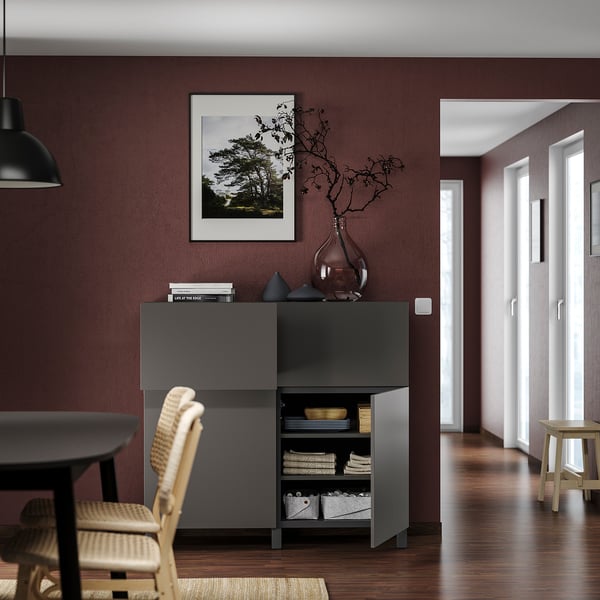 BESTÅ - BESTÅ Storage combination w doors/drawers, dark grey/Lappviken/Stubbarp dark grey, 120x42x112 cm