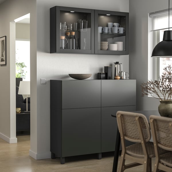 BESTÅ storage combination w doors/drawers, dark grey Lappviken/Stubbarp/Sindvik dark grey, 120x42x213 cm