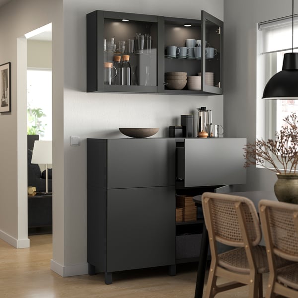 BESTÅ - BESTÅ Storage combination w doors/drawers, dark grey Lappviken/Stubbarp/Sindvik dark grey, 120x42x213 cm