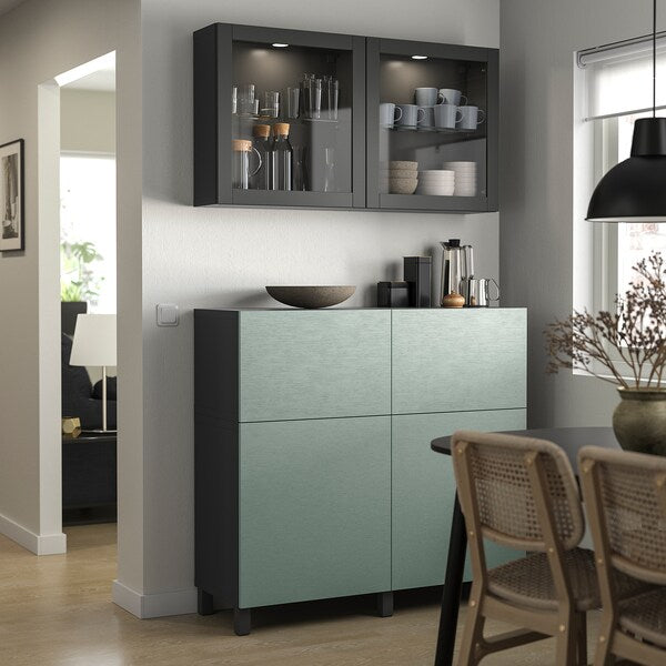 BESTÅ - Storage combination w doors/drawers, dark grey Sindvik/Stubbarp/Hjortviken pale grey-green, 120x42x213 cm