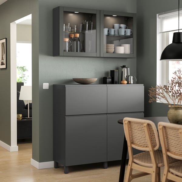 BESTÅ - BESTÅ Storage combination w doors/drawers, dark grey Västerviken/Sindvik dark grey, 120x42x213 cm