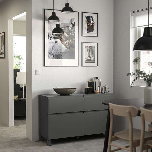 BESTÅ - BESTÅ Storage combination w doors/drawers, dark grey/Västerviken/Stubbarp dark grey, 120x42x74 cm