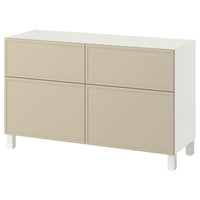 BESTÅ storage combination w doors/drawers, Krukmakare beige/Stubbarp white, 120x42x74 cm