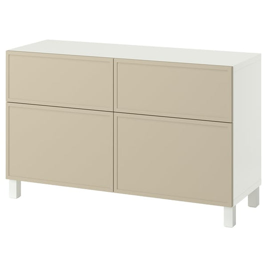 BESTÅ combination + doors/drawers, Krukmakare beige/Stubbarp white, 120x42x74 cm