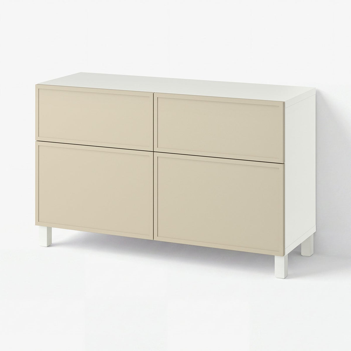 BESTÅ storage combination w doors/drawers, Krukmakare beige/Stubbarp white, 120x42x74 cm