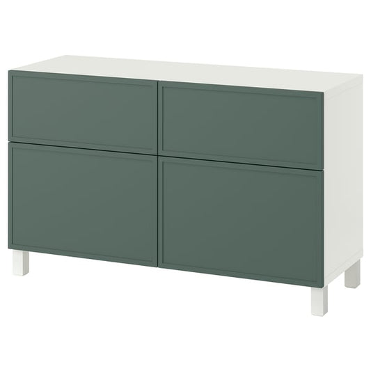 BESTÅ combination + doors/drawers, Krukmakare dark gray-green/white stubbarp, 120x42x74 cm