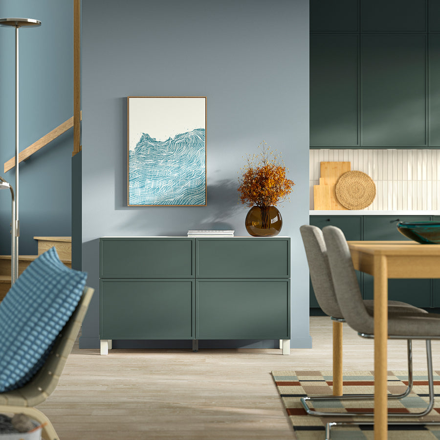 BESTÅ storage combination w doors/drawers, Krukmakare dark grey-green/Stubbarp white, 120x42x74 cm