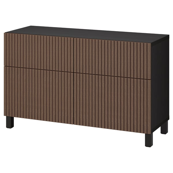 BESTÅ - BESTÅ Storage combination w doors/drawers, black-brown Björköviken/Stubbarp/brown stained oak veneer, 120x42x74 cm