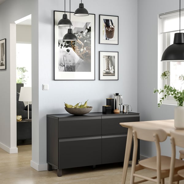 BESTÅ - BESTÅ Storage combination w doors/drawers, black-brown/Hammarsmed/Stubbarp anthracite, 120x42x74 cm