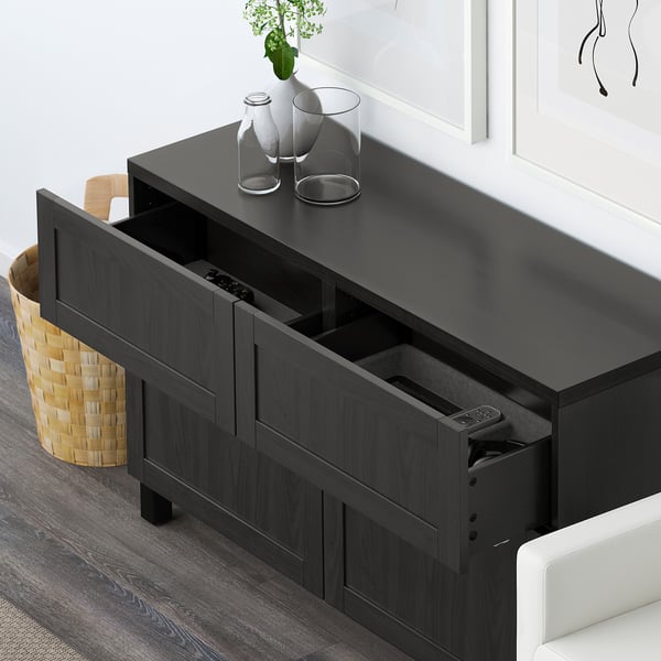 BESTÅ storage combination w doors/drawers, black-brown/Hanviken/Stubbarp black-brown, 120x42x74 cm