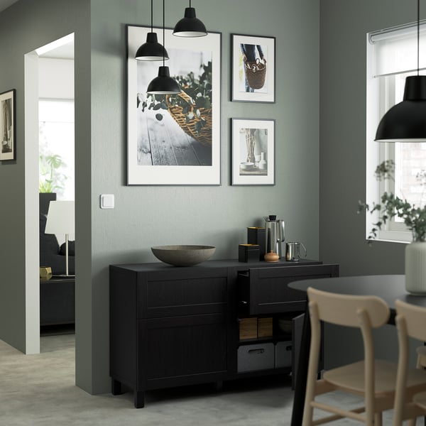 BESTÅ storage combination w doors/drawers, black-brown/Hanviken/Stubbarp black-brown, 120x42x74 cm