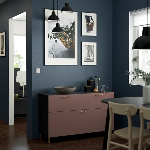 BESTÅ Combination + doors / drawers, black-brown / Hjortviken / Ösarp brown,120x42x74 cm