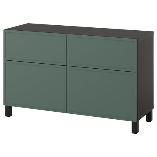 BESTÅ combination + doors/drawers, brown-black/Krukmakare dark gray-green, 120x42x74 cm